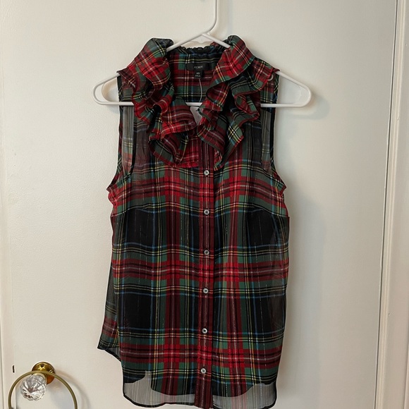 NWT. J crew tartan ruffle neck tank - Picture 1 of 4